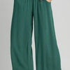 Umgee Full Size Linen Blend Elastic Waistband Wide Leg Pants Plus Size - Dark Green