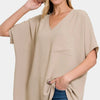 Zenana Full Size Texture V-Neck Short Sleeve Top - LT MOCHA