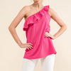And The Why Ruffle One Shoulder Sleeveless Tank Top - MAGENTA