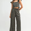 MABLE Floral Print Ruffle Top and Pants Set - Black