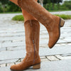 Point Toe Block Heels Boots - Brown