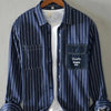 Men's Plus Size Striped Button Up Long Sleeve Shirt - Blue