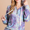 BiBi Brushed Circular Tie Dye Print Terry Hoodie - PURPLE/JADE MULTI