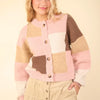 VERY J Color Block Button Down Textured Sweater Cardigan - Blush