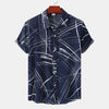 Men's Plus Size Abstract Lines Print Short Sleeve Button-Up Shirt - Black
