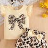 Children's Leopard Bow Top and Shorts Set with Headband - Yellow