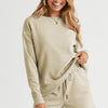 Double Take Full Size Texture Long Sleeve Top and Drawstring Shorts Set - Tan