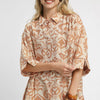 Umgee Abstract Print Button-Up Oversized Shirt - LATTE