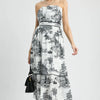 Umgee Printed Tiered Tube Midi Dress - Black