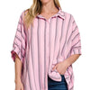 Zenana Woven Yarn-Dye Stripe Oversized Button Down Shirt - PINK