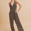 Aemi + Co Ditsy Floral Surplice Sleeveless Wide Leg Jumpsuit - Black