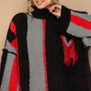 POL Turtleneck Color Block Fringe Detail Sweater - Black/Red Multi