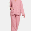 Zenana Quilted Button Up Long Sleeve Top and Pants Lounge Set - Dusty Pink