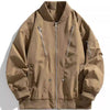 Men's Plus Size Casual Zipper Front Bomber Jacket - Coffee