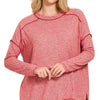 Zenana Full Size Melange Hacci Exposed Seam Hi-low Tee Plus Size - DK RED