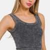 Zenana Washed Scoop Neck Wide Strap Tank - ASHBLACK