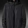 Men's Plus Size Hooded Windproof Zip Up Outdoor Jacket - Black