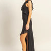 HYFVE Chiffon Ruffle Trim Midi Dress - BLACK