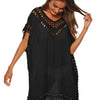 Bohemian Crochet Trim Beach Cover Up Dress - Black