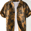 Men's Printed Button Up Short Sleeve Shirt - Brown