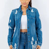 American Bazi Distressed Button Up Long Sleeve Denim Jacket - M Blue