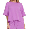 Zenana Raised Rib Short Sleeve Tee and Drawstring Shorts Set - SPRING VIOLET