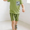 Children's Round Neck Tee & Striped Shorts Set - Matcha Green