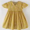 Children's Floral Print Ruffle Sleeve Wrap Dress - Mustard
