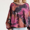 Umgee Full Size Tie Dye Round Neck Long Balloon Sleeve Top Plus Size - MAUVE/GREY
