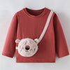 Children's Cute Bear Bag Long Sleeve T-Shirt - Burgundy