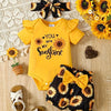 Children's Leopard Ruffled Bodysuit and Shorts Set with Headband - Yellow
