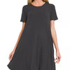 Zenana Short Sleeve Round Hem A-line Dress with Side Pockets - BLACK