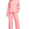 Zenana Slub Long Sleeve Top and Pants Lounge Set - DK PINK