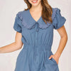 Umgee Collared Short Sleeve Button Down Romper - Blue