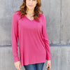 Basic Bae Full Size V-Neck Long Sleeve Top - Hot Pink