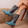 Embroidered Western Cowboy Boots - Teal