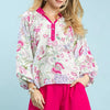Umgee Paisley Floral Contrast Trim Blouse - PINK MIX