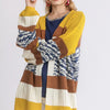 Umgee Full Size Color Block Open Front Longline Cardigan Plus Size - GOLD/BROWN