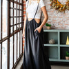 First Love Drawstring Back Spaghetti Strap Wide Leg Overall - Black