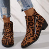 Point Toe Block Heels Boots - Leopard