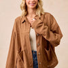Corduroy Relaxed Fit Shacket with Back Pleat - CAMEL