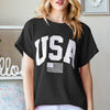 Heimish Full Size USA Graphic Short Sleeve Ribbed Top - Black