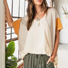 Mittoshop Color Block V-Neck Short Sleeve T-Shirt - Natural Combo
