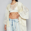 POL Double Gauze and Lace Mix Cardigan with Embroidered Detail - Cream