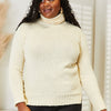 Heimish Full Size Long Sleeve Turtleneck Sweater with Side Slit - Cream