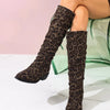 Point Toe Block Heels Boots - Leopard Green