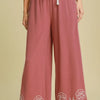 Umgee Full Size Linen Blend Wide Leg Pants with Scalloped Hemline Plus Size - Dusty Pink