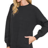 Zenana Full Size Fleece Hi-low Boyfriend Sweatshirts with Pockets Plus Size - BLACK