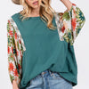 SAGE + FIG Full Size Printed Balloon Sleeve Contrast Top - Teal