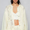 POL Exposed Seam Button Down Hooded Jacket with Lace Detail - NATURAL